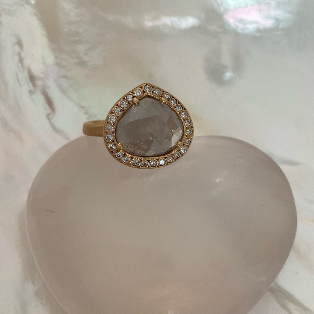 Yasuko Azuma 18k gold & large diamond halo ring, rose cut checkerboard cut, 7 - Picture 6 of 15